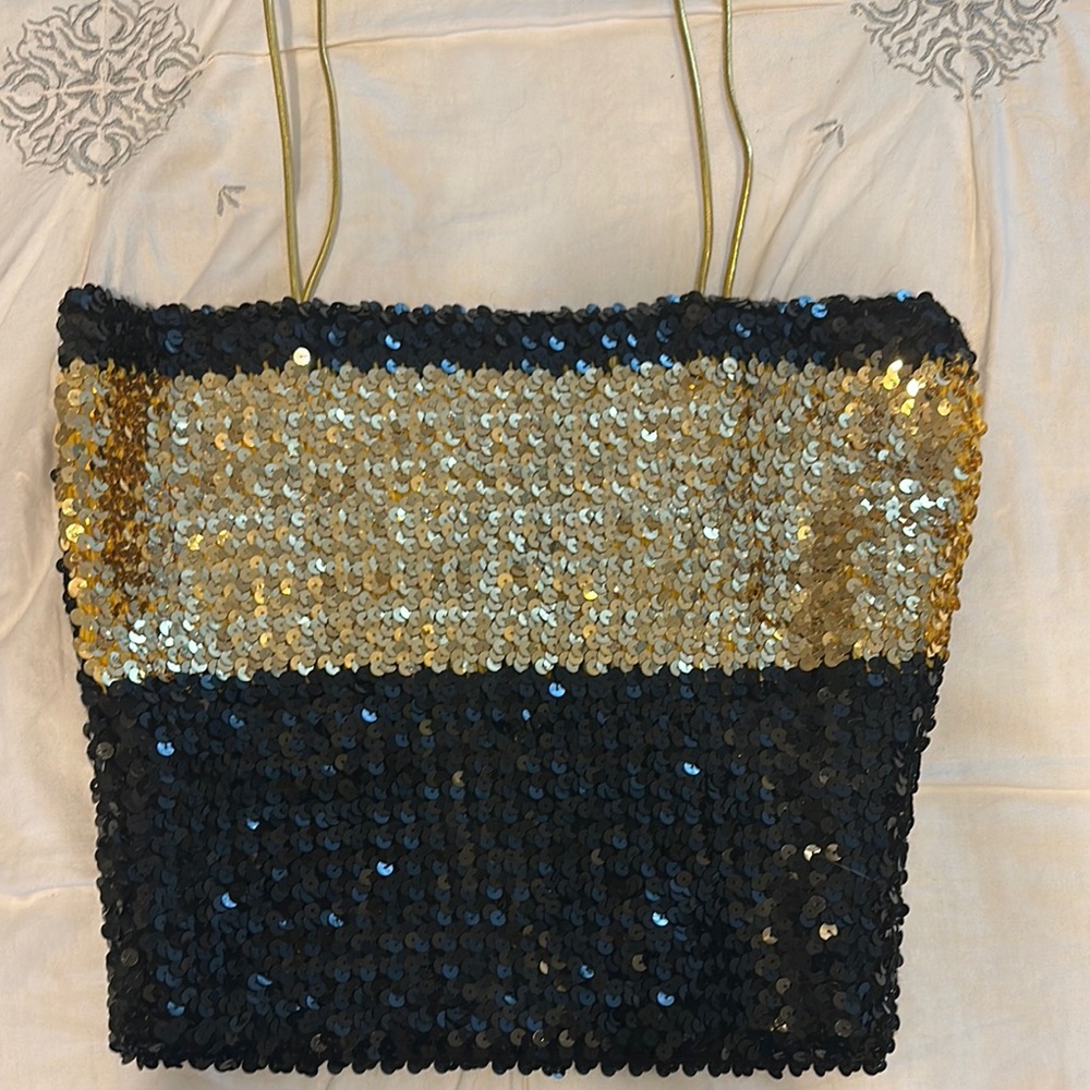 Glamorous Sequin Crop Top in Gold and Black